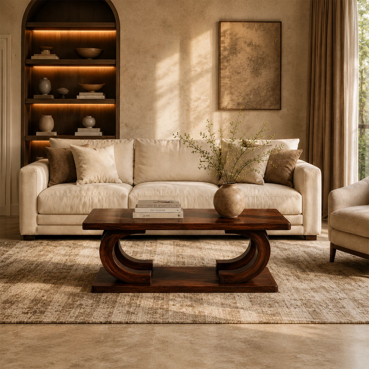 Rectangular Arch Wood Coffee Table – Sculptural Natural Wood Center Table for Living Room - Livewoodcraft - 10