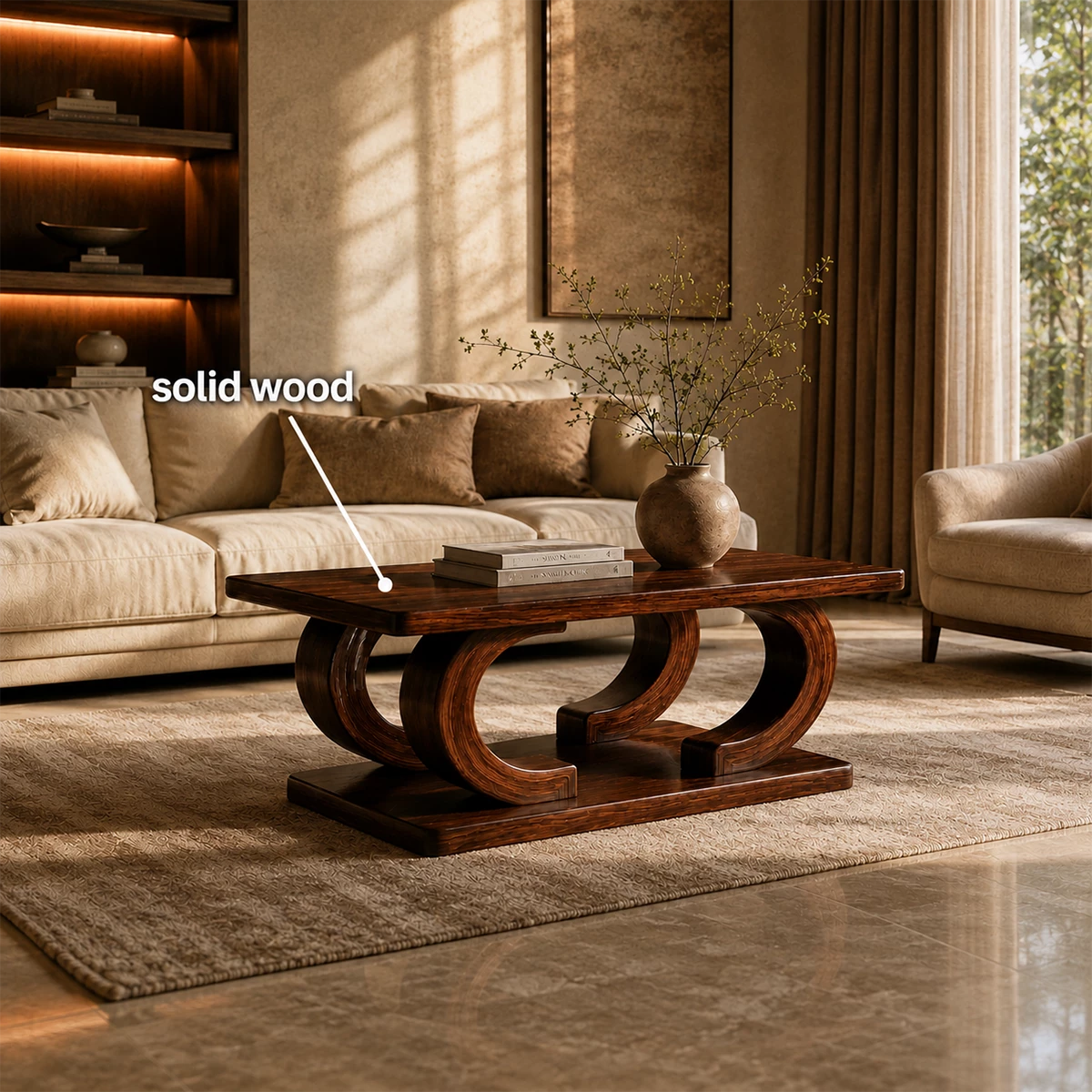Rectangular Arch Wood Coffee Table – Sculptural Natural Wood Center Table for Living Room - Livewoodcraft - 2