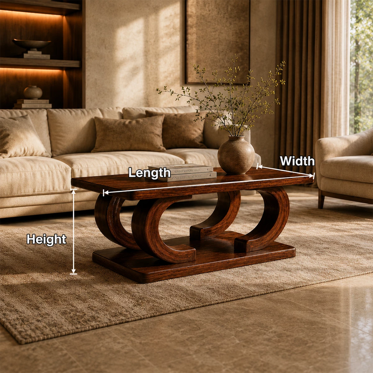 Rectangular Arch Wood Coffee Table – Sculptural Natural Wood Center Table for Living Room - Livewoodcraft - 3