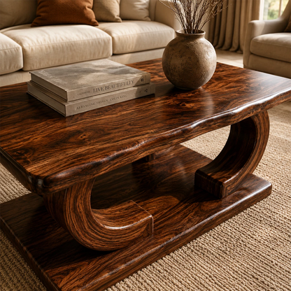 Rectangular Arch Wood Coffee Table – Sculptural Natural Wood Center Table for Living Room - Livewoodcraft - 4