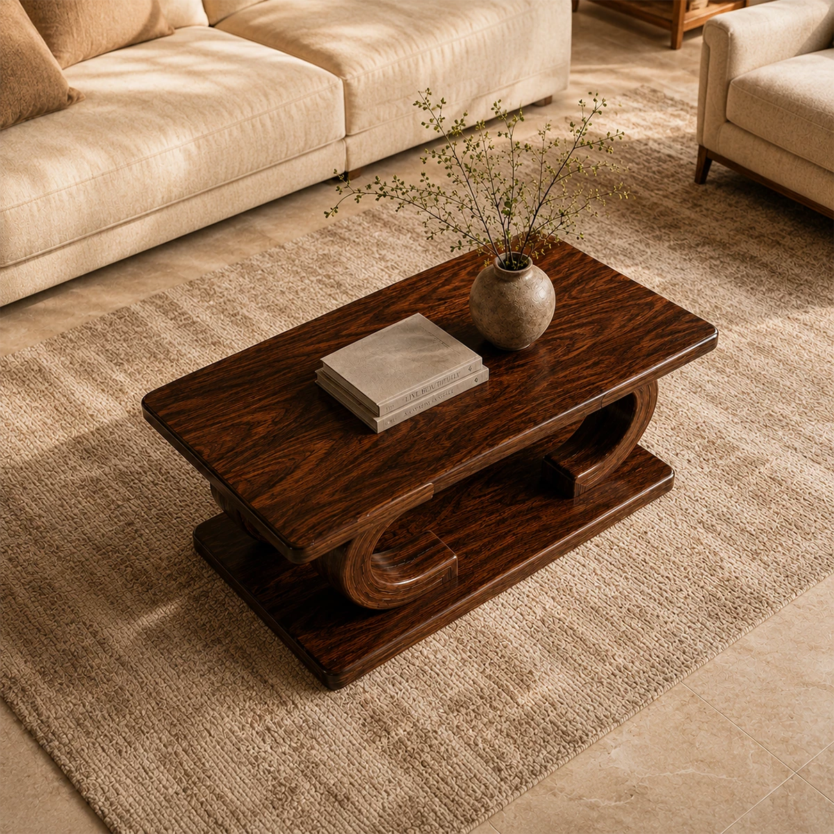 Rectangular Arch Wood Coffee Table – Sculptural Natural Wood Center Table for Living Room - Livewoodcraft - 5