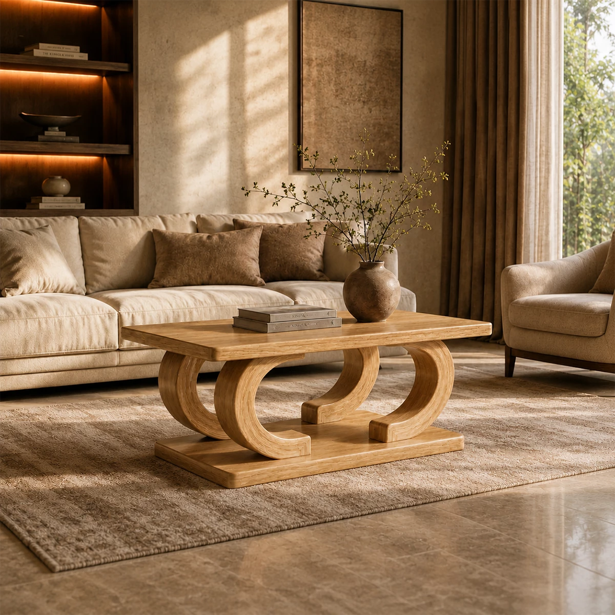 Rectangular Arch Wood Coffee Table – Sculptural Natural Wood Center Table for Living Room - Livewoodcraft - 7
