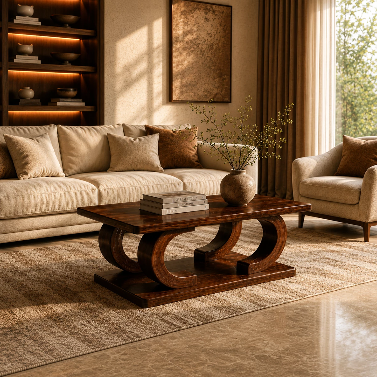Rectangular Arch Wood Coffee Table – Sculptural Natural Wood Center Table for Living Room - Livewoodcraft - 9
