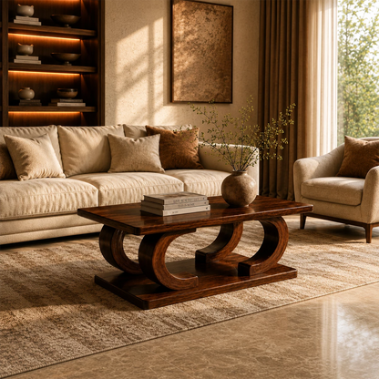 Rectangular Arch Wood Coffee Table – Sculptural Natural Wood Center Table for Living Room - Livewoodcraft - 9