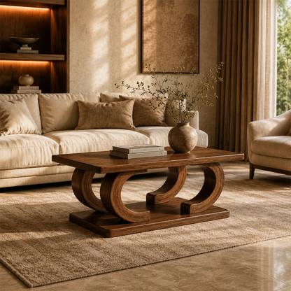 Rectangular Arch Wood Coffee Table – Sculptural Natural Wood Center Table for Living Room - Livewoodcraft