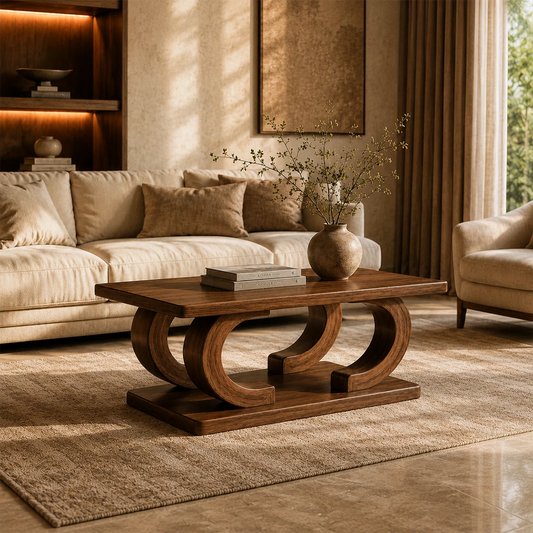 Rectangular Arch Wood Coffee Table – Sculptural Natural Wood Center Table for Living Room - Livewoodcraft