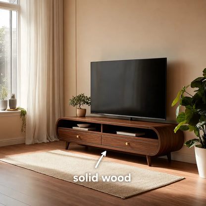 Retro Natural Solid Wood TV Stand with Rounded Edge Media Storage - Livewoodcraft - 2