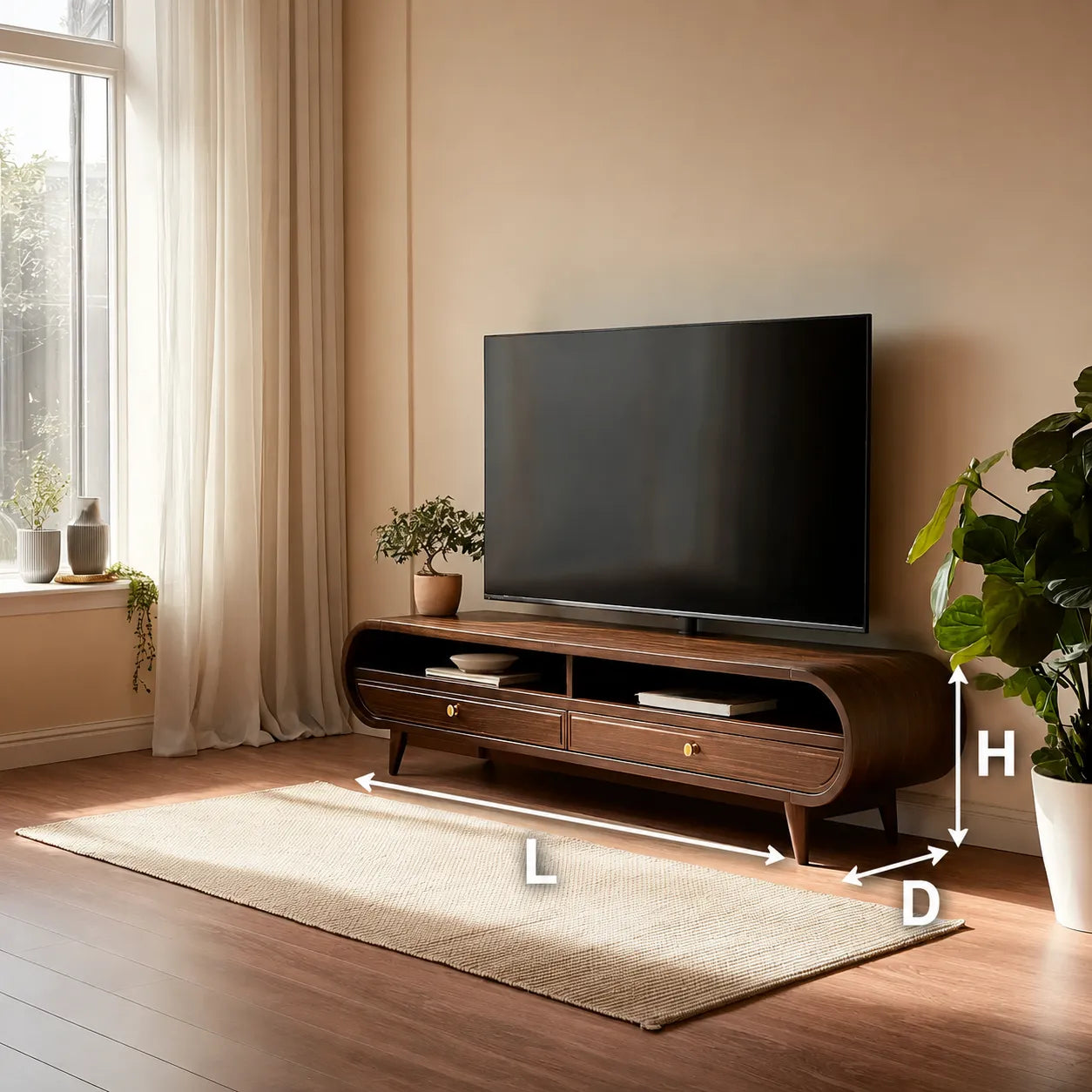 Retro Natural Solid Wood TV Stand with Rounded Edge Media Storage - Livewoodcraft - 3