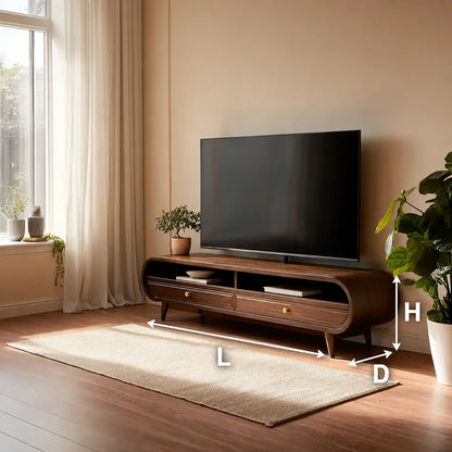 Retro Natural Solid Wood TV Stand with Rounded Edge Media Storage - Livewoodcraft - 3
