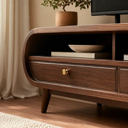 Retro Natural Solid Wood TV Stand with Rounded Edge Media Storage - Livewoodcraft - 4