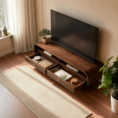 Retro Natural Solid Wood TV Stand with Rounded Edge Media Storage - Livewoodcraft - 7