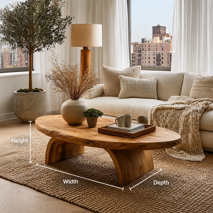 Round Organic Solid Wood Coffee Table With Live Edge Top And Sculptural Block Legs For Modern Living Room - Livewoodcraft - 10