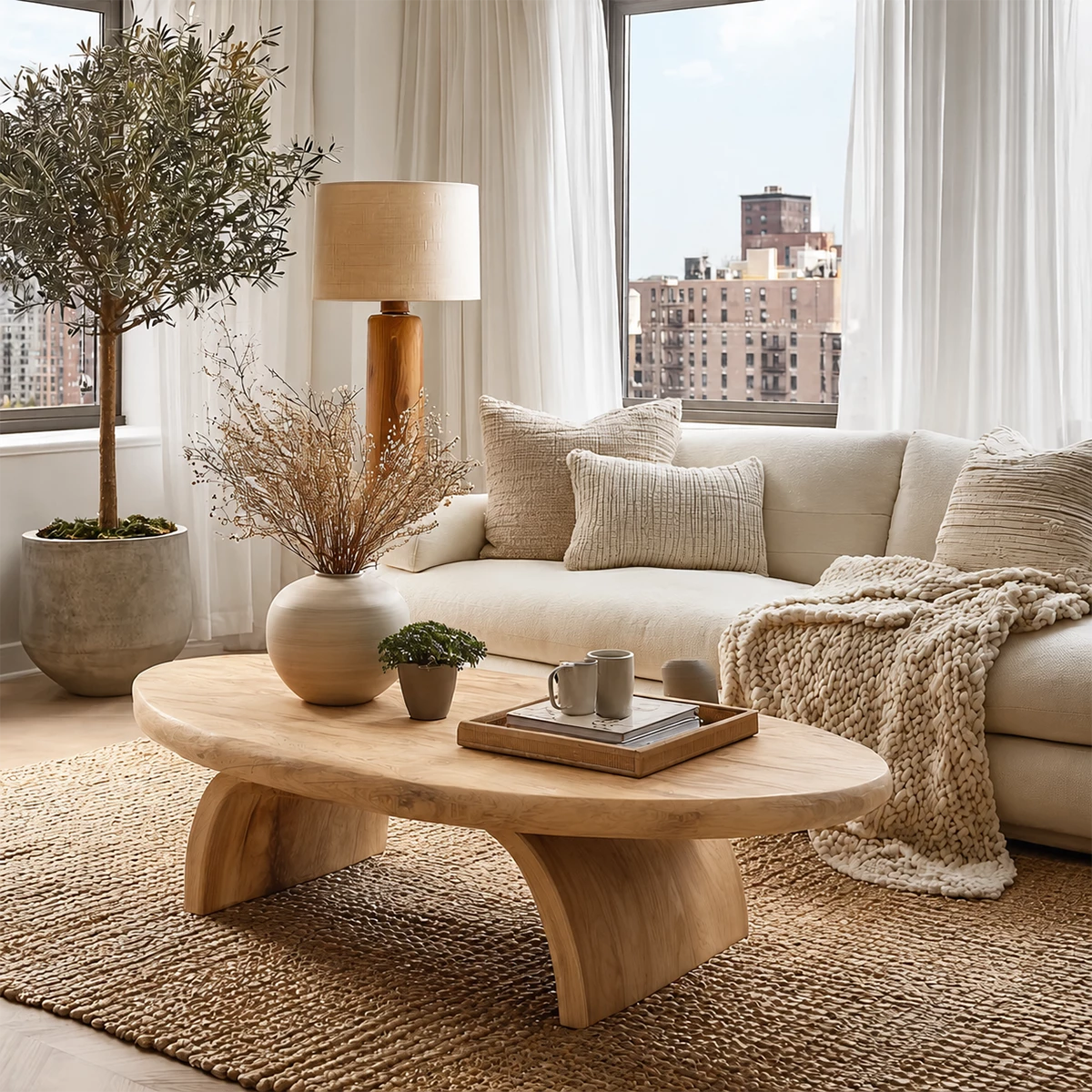 Round Organic Solid Wood Coffee Table With Live Edge Top And Sculptural Block Legs For Modern Living Room - Livewoodcraft - 5