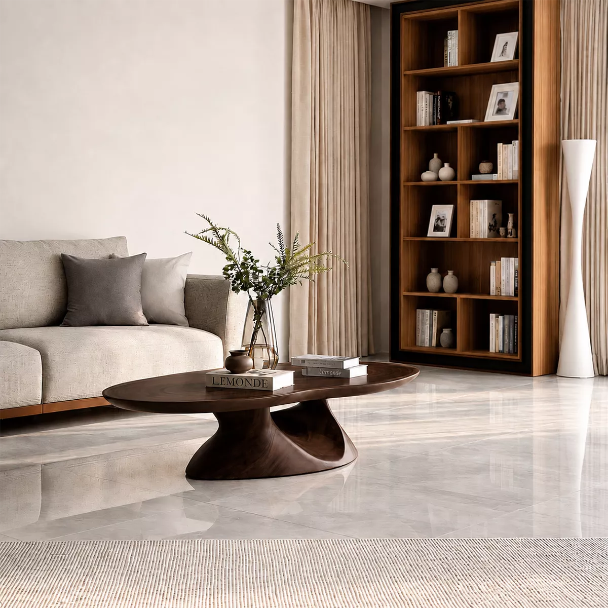 Round Solid Wood Coffee Table With Sculptural Hollow Base And Natural Wood Grain For Modern Living Room - Livewoodcraft - 2