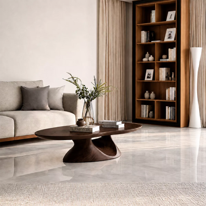 Round Solid Wood Coffee Table With Sculptural Hollow Base And Natural Wood Grain For Modern Living Room - Livewoodcraft - 2
