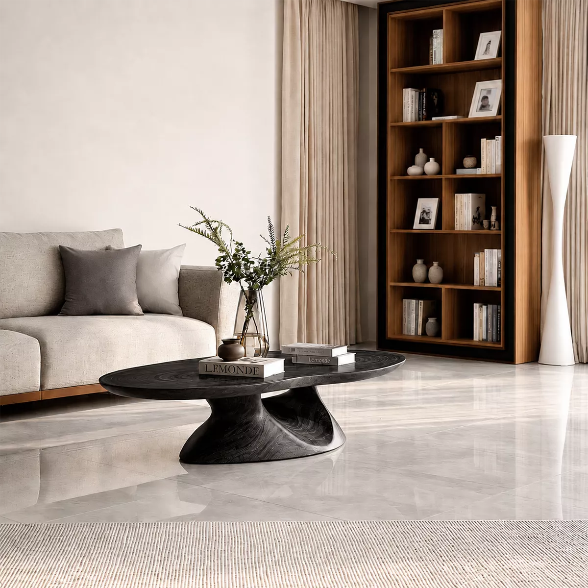 Round Solid Wood Coffee Table With Sculptural Hollow Base And Natural Wood Grain For Modern Living Room - Livewoodcraft - 3