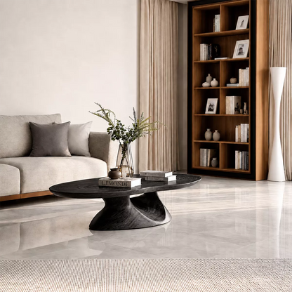 Round Solid Wood Coffee Table With Sculptural Hollow Base And Natural Wood Grain For Modern Living Room - Livewoodcraft - 3