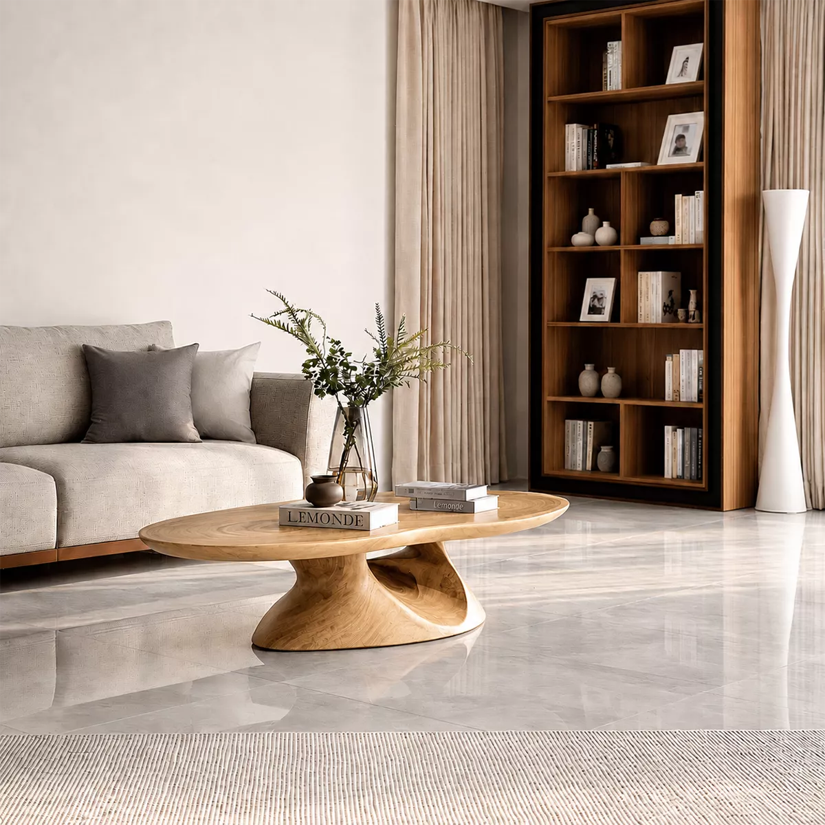 Round Solid Wood Coffee Table With Sculptural Hollow Base And Natural Wood Grain For Modern Living Room - Livewoodcraft - 4