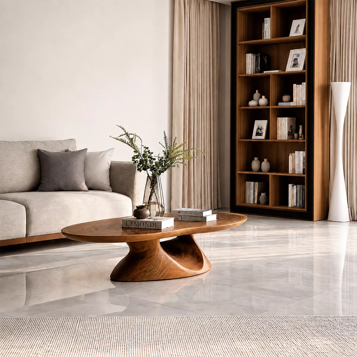 Round Solid Wood Coffee Table With Sculptural Hollow Base And Natural Wood Grain For Modern Living Room - Livewoodcraft - 5