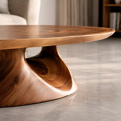 Round Solid Wood Coffee Table With Sculptural Hollow Base And Natural Wood Grain For Modern Living Room - Livewoodcraft - 6