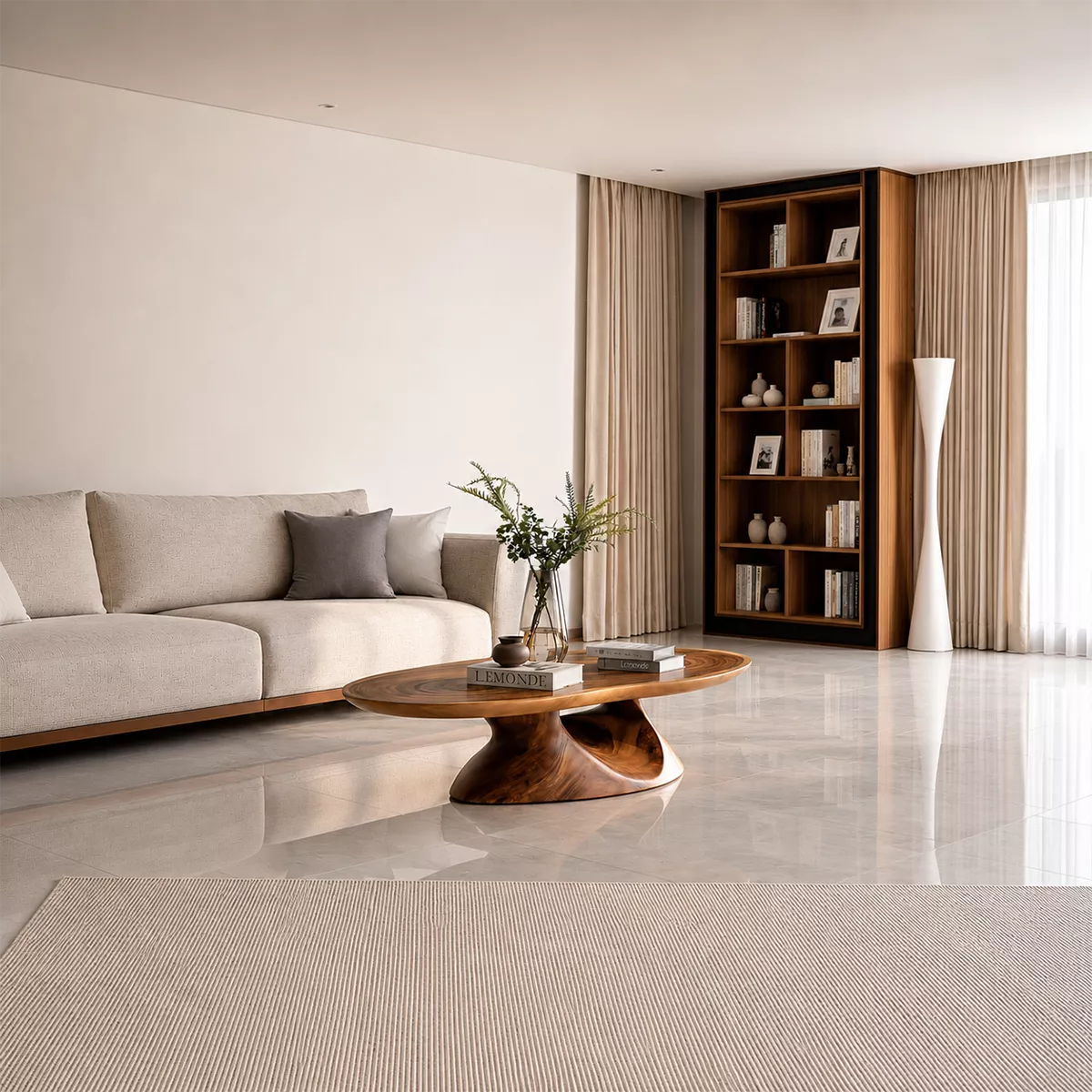 Round Solid Wood Coffee Table With Sculptural Hollow Base And Natural Wood Grain For Modern Living Room - Livewoodcraft