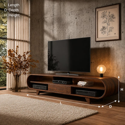 Rounded Edge Natural Solid Wood TV Stand with Open Media Storage - Livewoodcraft - 2