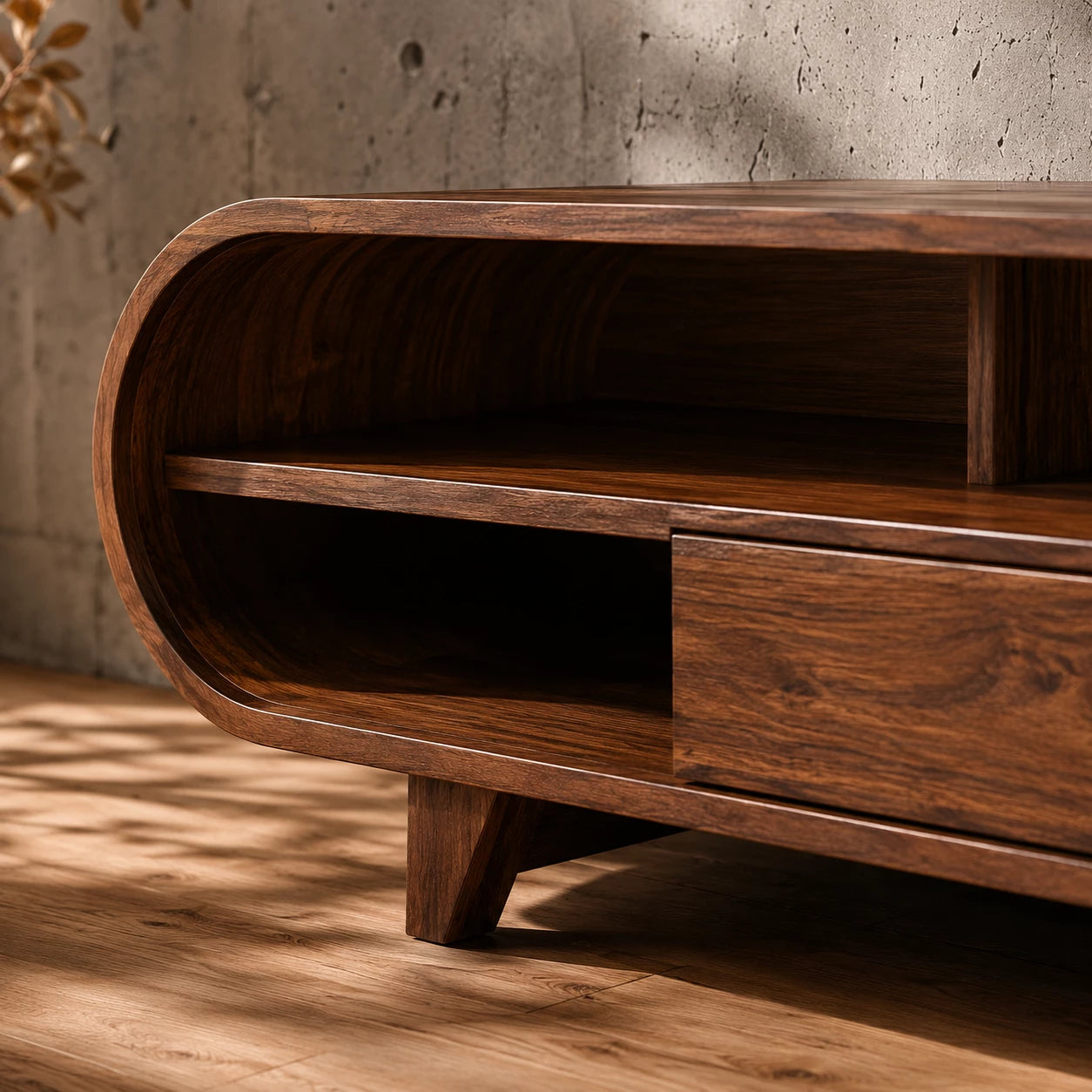 Rounded Edge Natural Solid Wood TV Stand with Open Media Storage - Livewoodcraft - 4
