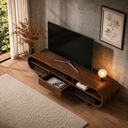Rounded Edge Natural Solid Wood TV Stand with Open Media Storage - Livewoodcraft - 6