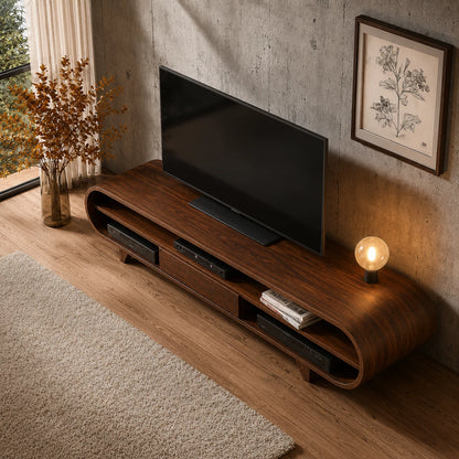 Rounded Edge Natural Solid Wood TV Stand with Open Media Storage - Livewoodcraft - 7