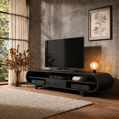 Rounded Edge Natural Solid Wood TV Stand with Open Media Storage - Livewoodcraft - 8
