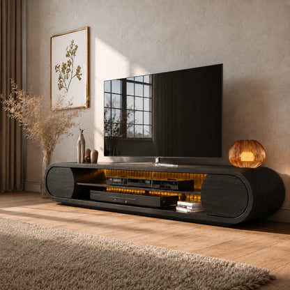Rounded Modern TV Stand with Open Media Storage and Ambient Lighting - Livewoodcraft - 12