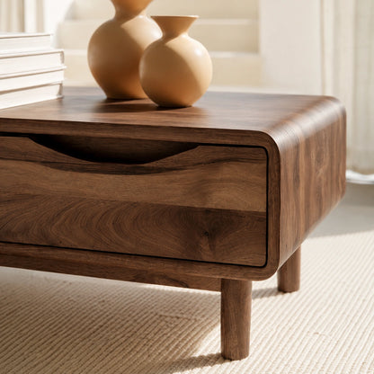 Rounded Natural Solid Wood Coffee Table with Two Storage Drawers - Livewoodcraft - 5