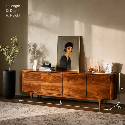 Rounded Natural Solid Wood TV Stand with Four Door Cabinet Storage - Livewoodcraft - 2