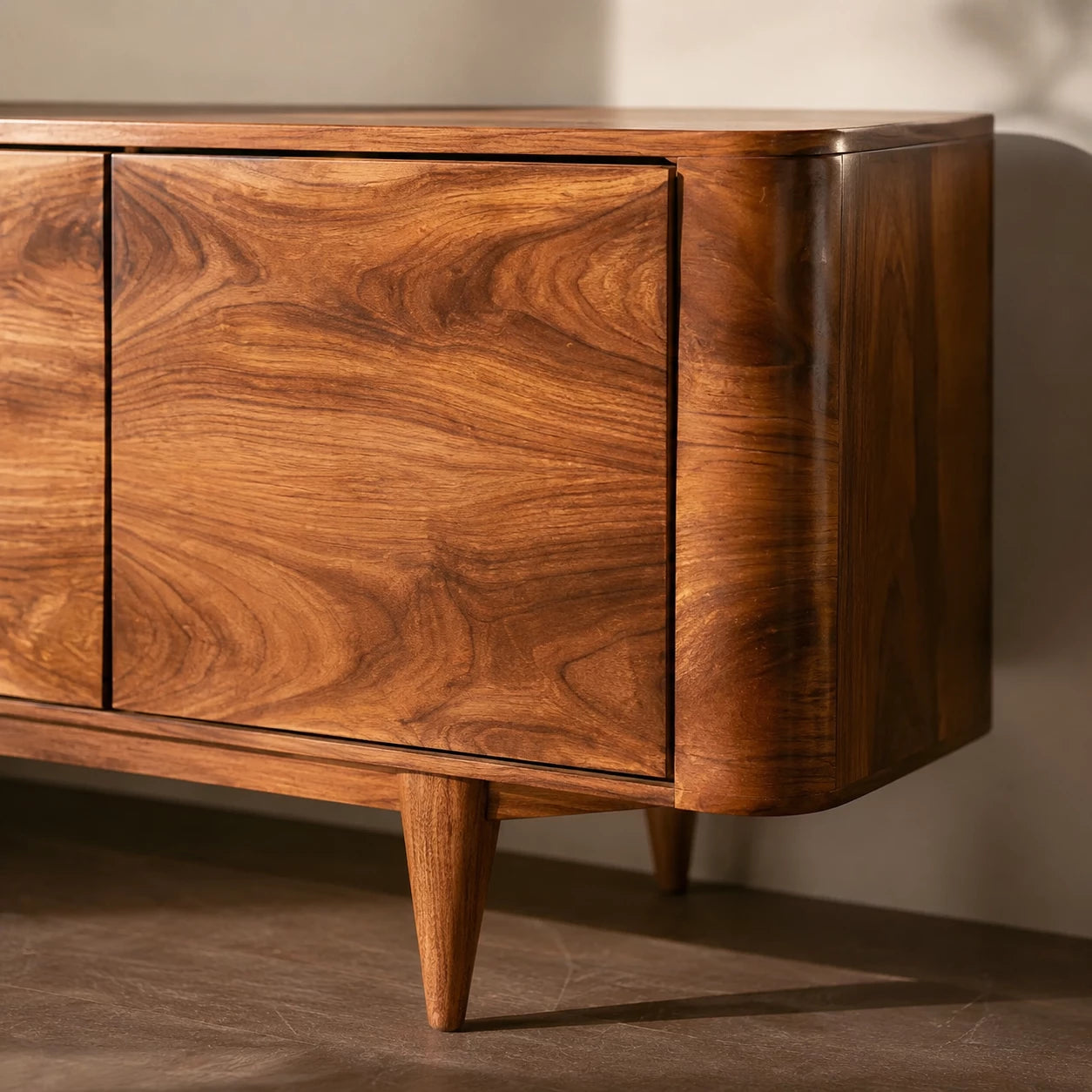 Rounded Natural Solid Wood TV Stand with Four Door Cabinet Storage - Livewoodcraft - 4