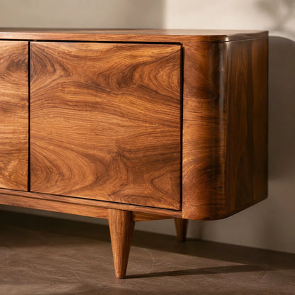 Rounded Natural Solid Wood TV Stand with Four Door Cabinet Storage - Livewoodcraft - 4
