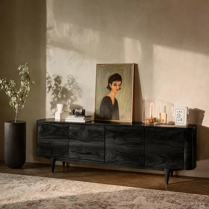 Rounded Natural Solid Wood TV Stand with Four Door Cabinet Storage - Livewoodcraft - 7