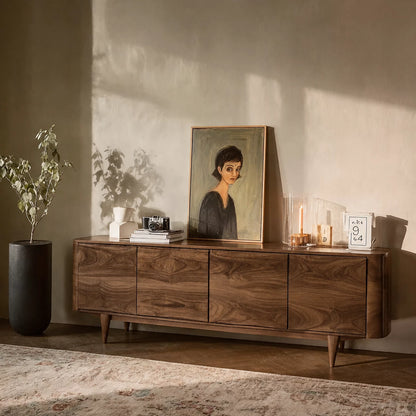 Rounded Natural Solid Wood TV Stand with Four Door Cabinet Storage - Livewoodcraft - 8