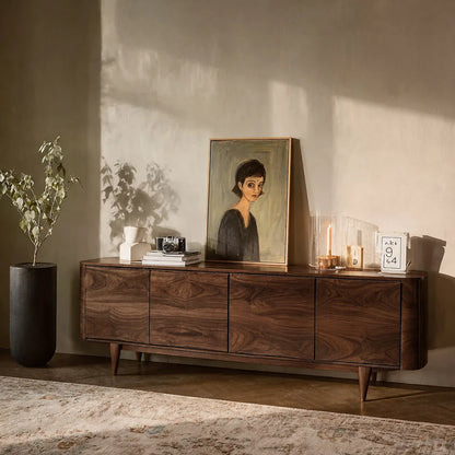 Rounded Natural Solid Wood TV Stand with Four Door Cabinet Storage - Livewoodcraft - 9