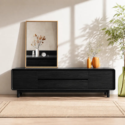 Rounded Natural Solid Wood TV Stand with Wide Drawer Storage Design - Livewoodcraft - 11
