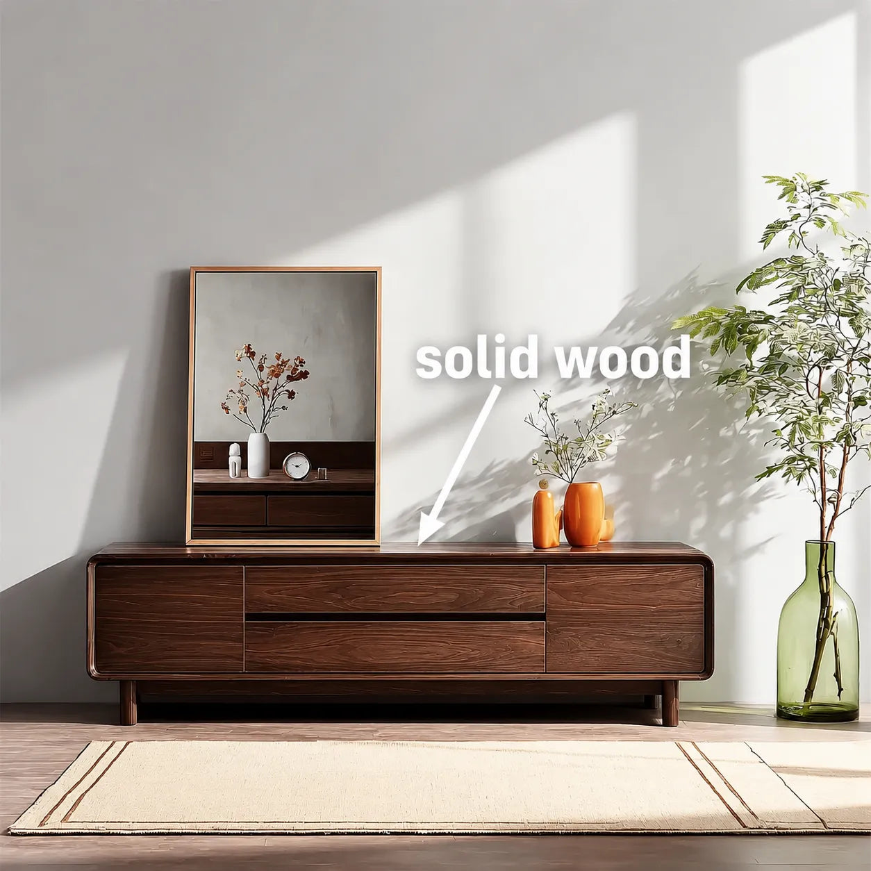 Rounded Natural Solid Wood TV Stand with Wide Drawer Storage Design - Livewoodcraft - 2
