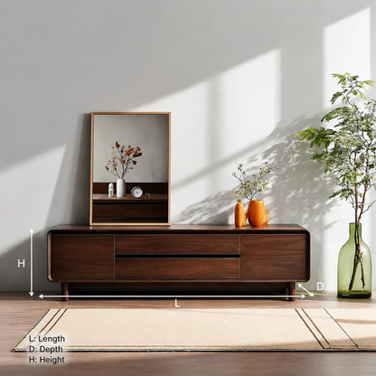 Rounded Natural Solid Wood TV Stand with Wide Drawer Storage Design - Livewoodcraft - 3