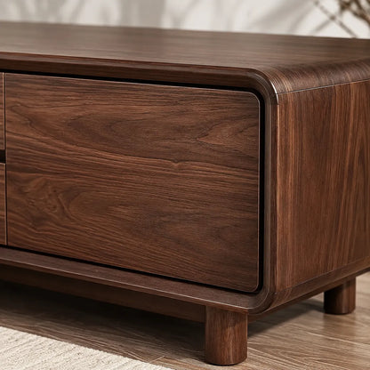 Rounded Natural Solid Wood TV Stand with Wide Drawer Storage Design - Livewoodcraft - 4