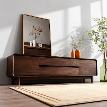 Rounded Natural Solid Wood TV Stand with Wide Drawer Storage Design - Livewoodcraft - 5