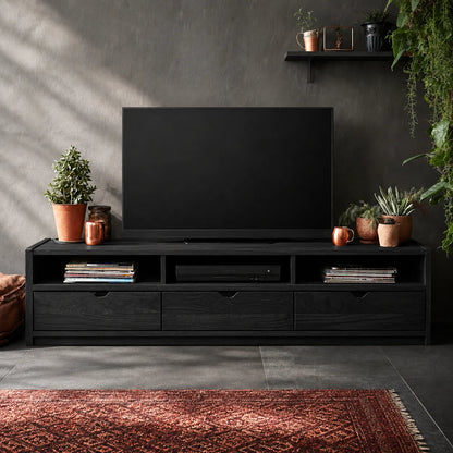 Rustic Natural Solid Wood TV Stand with Open Shelf Media Storage - Livewoodcraft - 10