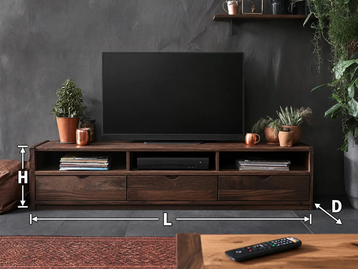 Rustic Natural Solid Wood TV Stand with Open Shelf Media Storage - Livewoodcraft - 2