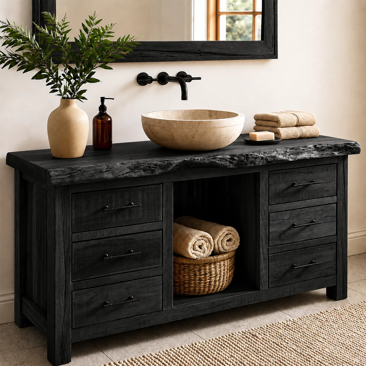Rustic Solid Wood Bathroom Vanity With Live Edge Top & 6 Drawers - Livewoodcraft - 3