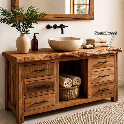 Rustic Solid Wood Bathroom Vanity With Live Edge Top & 6 Drawers - Livewoodcraft - 7