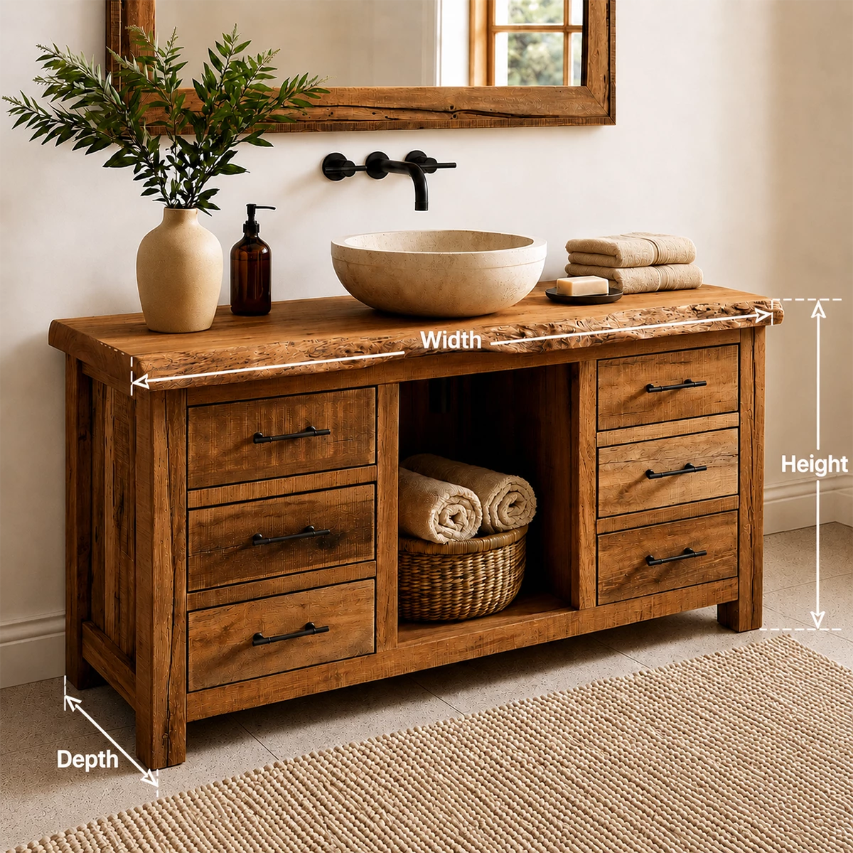 Rustic Solid Wood Bathroom Vanity With Live Edge Top & 6 Drawers - Livewoodcraft - 8
