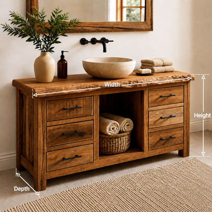 Rustic Solid Wood Bathroom Vanity With Live Edge Top & 6 Drawers - Livewoodcraft - 8