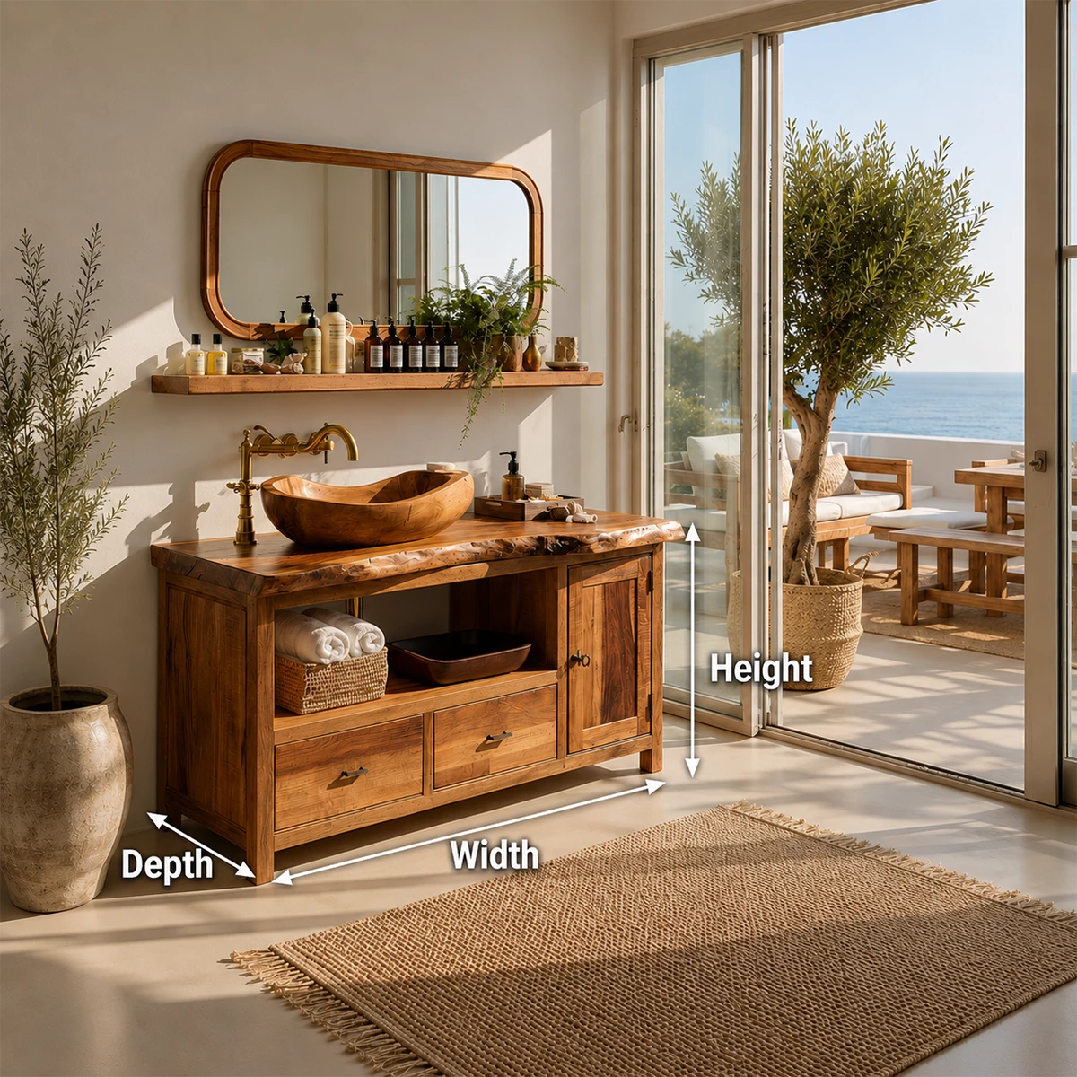 Rustic Solid Wood Bathroom Vanity With Vessel Sink & Open Storage - Livewoodcraft - 10